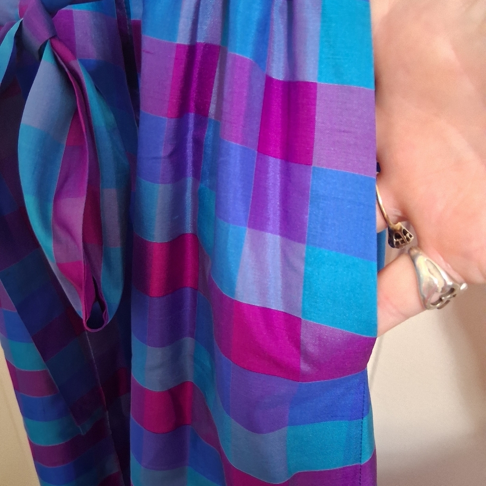 Vibrant Plaid 100% Silk Taylored Dress Size 12 Star Of Siam - Picture 8 of 16